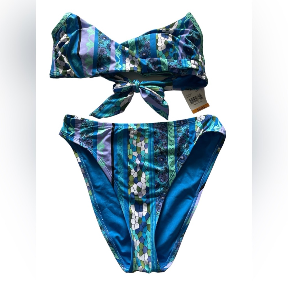 NWT LUCKY BRAND bikini, size Small, multicolored blue, ties in back, sma…